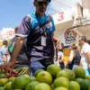 The public market in Higuey A guide picking through crates of limes at a stall in the Higuey public market
