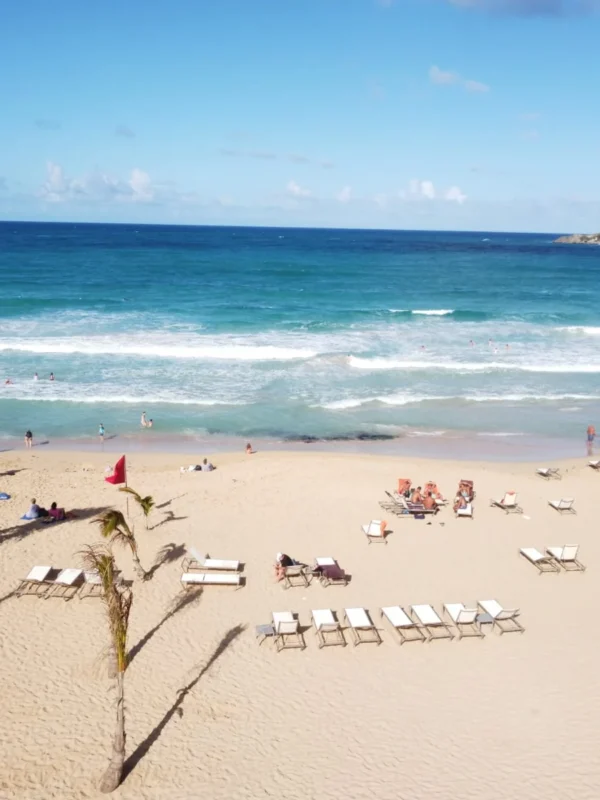 Playa Macao at the end of the day The wide sweep of Playa Macao, with surf rolling in and loungers along the sand